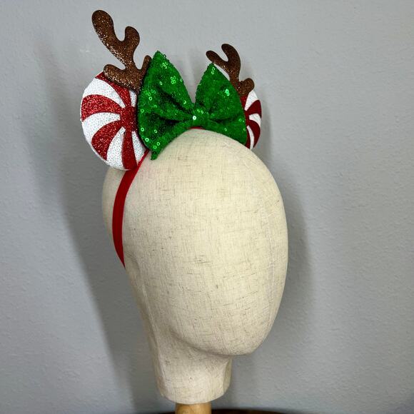 North Pole Peppermint Elastic Minnie Ears | Disney-Inspired Christmas Mouse Ears - Picture 5 of 5